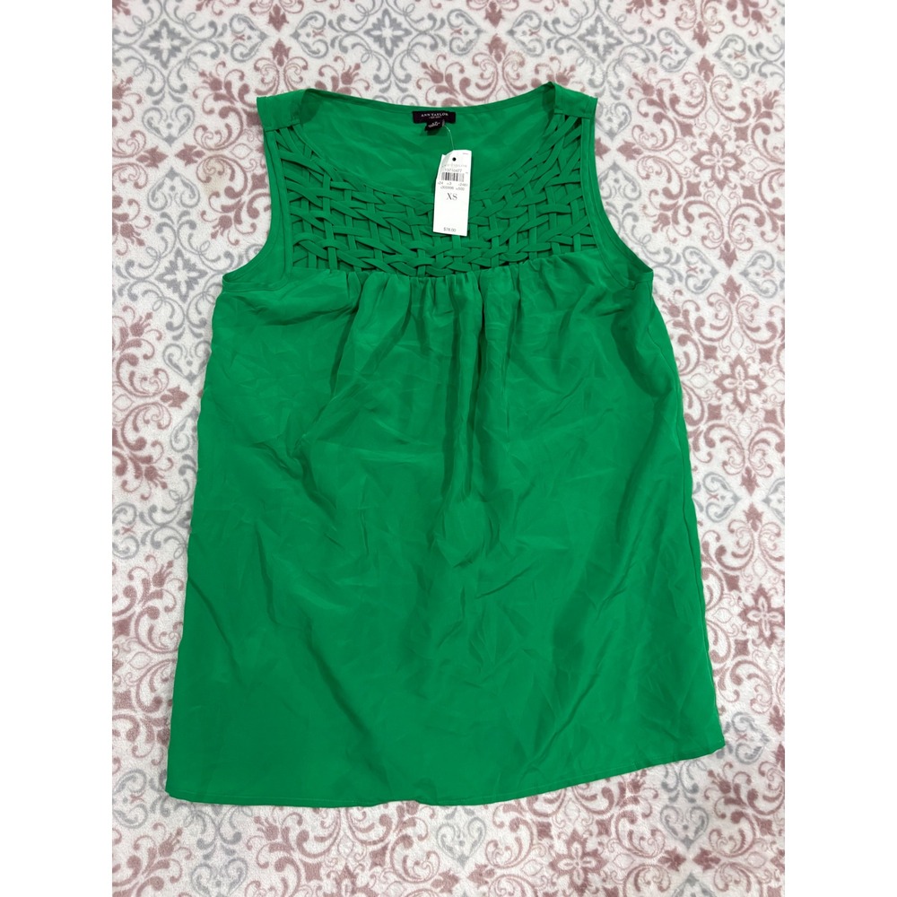 Ann Taylor Green Sleeveless Lattice Neck Woven Top Shell XS 13710477